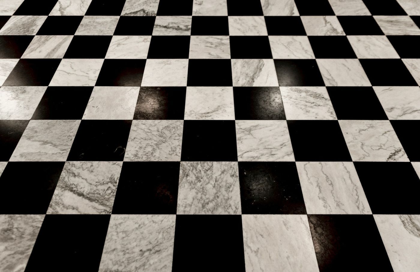 Marble checkerboard tile flooring